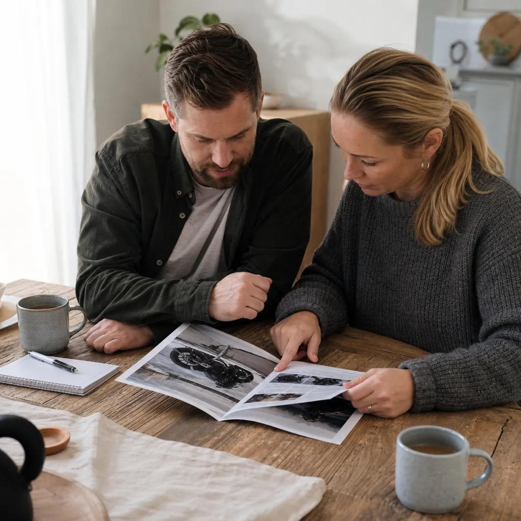 Vardagsbild av översyn av fordonsbroschyrer hemma