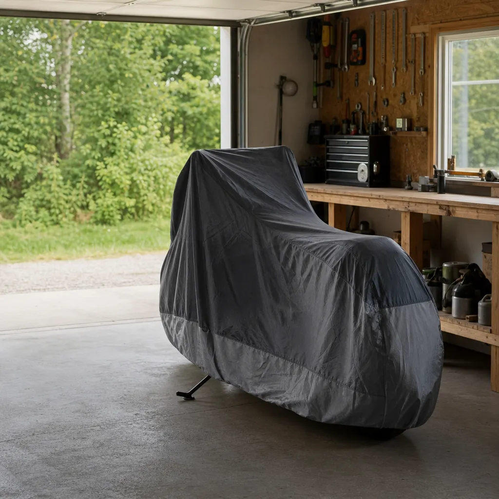 Interiör enskilt garage med skyddad MC