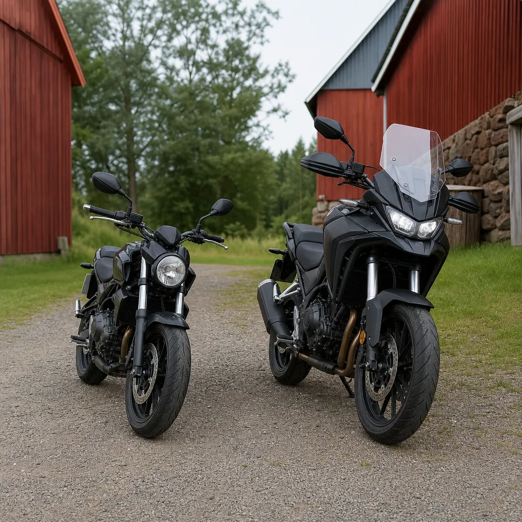 Två motorcyklar parkerade sida vid sida